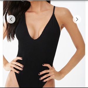 Black Textured One piece Swimsuit